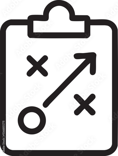 Clipboard with Strategic Plan Depicting Circle Crosses and Arrow Representing Tactical Maneuvers and Game Strategy Development