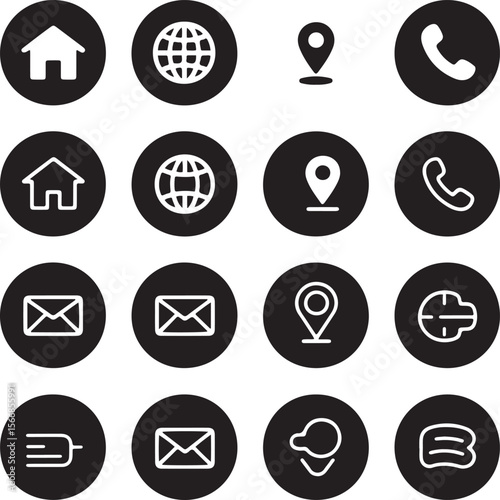 A collection of glossy gray web icons with internet symbols for business and computer design