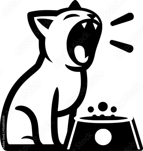 Screaming cat yelling at plate, iconic meme style, bold vector art
