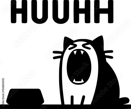 Screaming cat yelling at plate, iconic meme style, bold vector art
