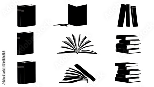 Set of Black Books in Vector Style for Education and Business Concepts