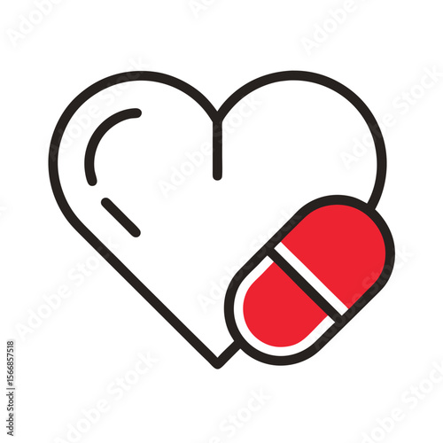 Heart and Capsule Icon for Cardiovascular Medicine Symbol