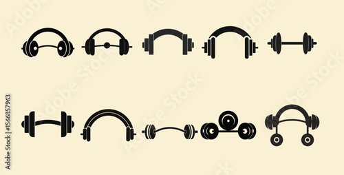 Collection of Dumbbell and Barbell Icons Fitness, Gym, Workout, Strength Training, Exercise Illustrations