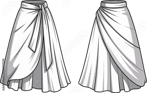 flat fashion drawing template for apparel designers, showcasing front and back views for garment illustration.