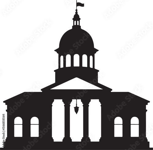 Classic government building with dome and columns silhouette