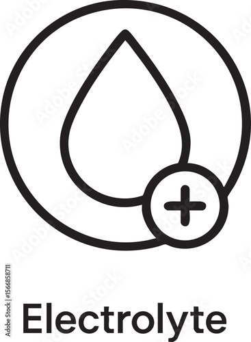 Electrolyte Icon with Water Drop and Plus Sign Representing Hydration and Mineral Supplementation for Health and Wellness