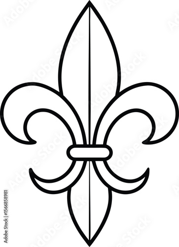 Fleur de lis icon in elegant historic style with French symbol representation line art
