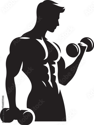 Strong Muscular Man Exercising With Dumbbells for Fitness and Health
