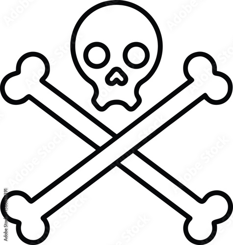 Skull and crossbones icon for danger and death in edgy flat graphic symbol line art