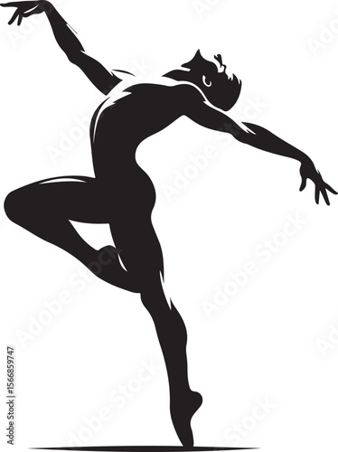 Elegant Silhouette of a Dancer Performing a Graceful Ballet Pose with Arms Extended High