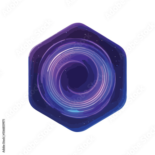 Digital camera lens with a swirling blue vortex design and glowing light