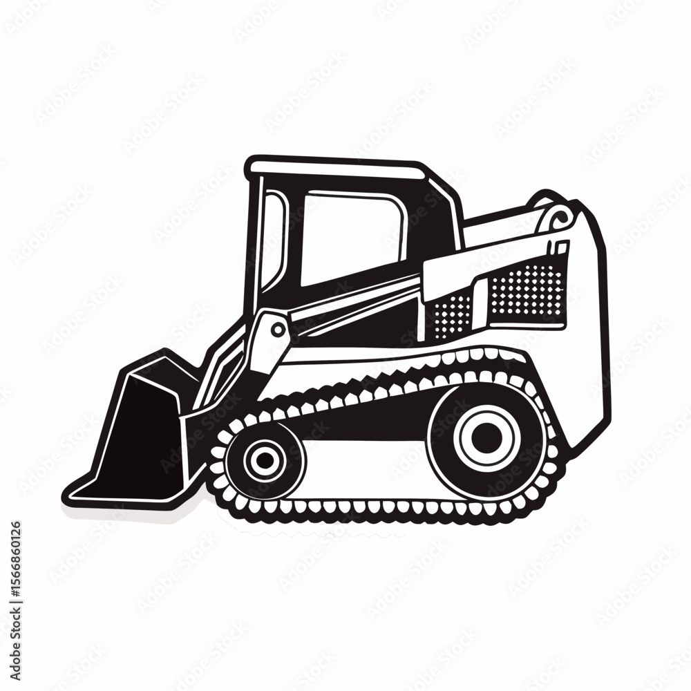 Naklejka premium Illustration of a black and white skid steer loader with tracks and a front bucket design element created with generated ai