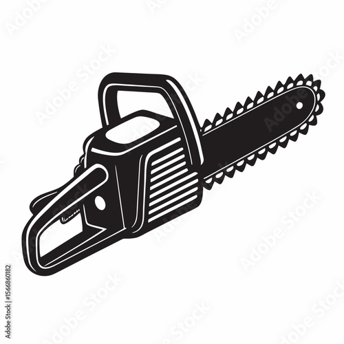 Illustration of a black chainsaw with a handle and sharp teeth on a white background design tool created with generated ai