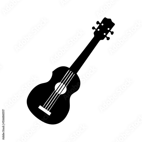 Illustration of a black ukulele with strings and tuning pegs on a white background space showing detail 100 created with generated ai