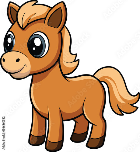 Cute Cartoon Horse and Pony Character – Farm Animal Vector Illustration