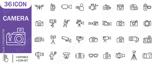 Camera, Video, Drone, DSLR, Tripod, Surveillance ,36 Editable Camera Icon Set