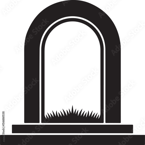 Simple archway with grass and steps in a clean black silhouette