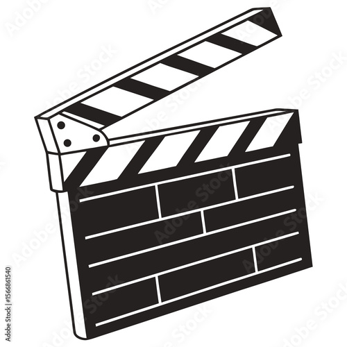 Classic black and white film clapperboard with open top section ready for action in the movie industry