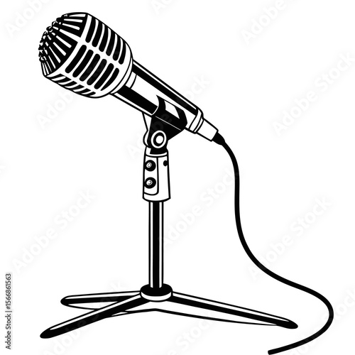 Classic retro microphone on a stand with a cable isolated on a white background vector illustration