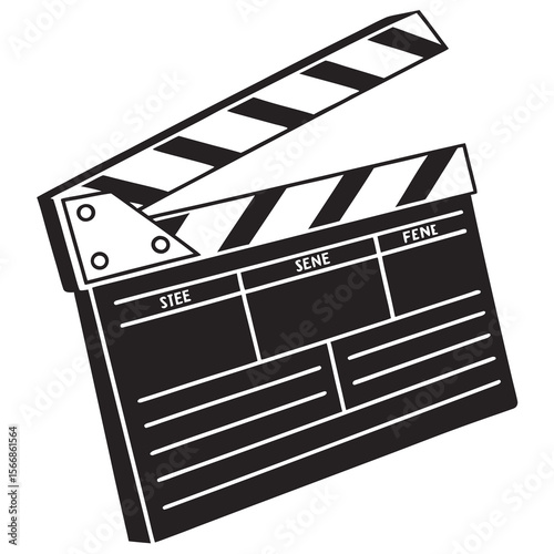 Classic black and white film clapperboard with open top ready for action in the movie industry