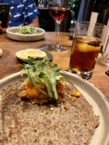 Plant-Based Entree on Buckwheat Crêpe - Not AI Generated