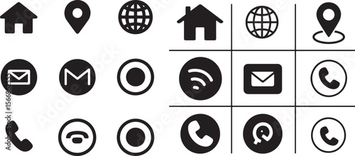 Black and white web icon set collection with round glossy business symbols