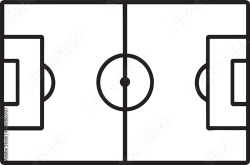 Minimalist Soccer Field Outline A Simple Black and White Illustration of a Football Pitch with Goals and Center Circle
