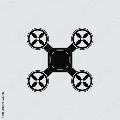 Quadcopter Drone Icon Black and White Graphic Design