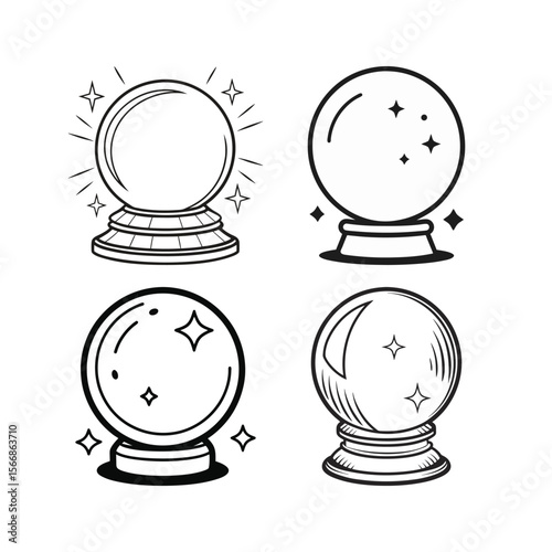 Collection of Hand Drawn Crystal Ball Illustrations for Fortune Telling