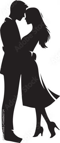 Silhouette of a couple embracing tenderly with heads touching