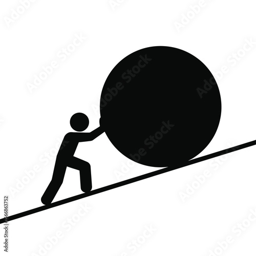 Person Pushing Large Sphere Up Hill Simple Icon