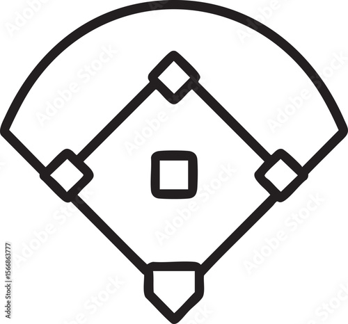 Simple Baseball Field Outline Icon with Diamond Bases Home Plate and Infield Arc Representation on White Background