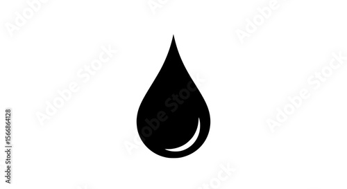 Black Silhouette of a Water Droplet on a White Background