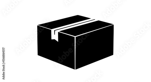 Simple Black Silhouette of a Cardboard Box with Tape on the Top Flap