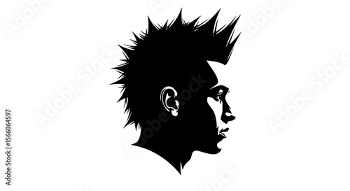 Profile Silhouette of a Person with a Spiky Mohawk Hairstyle and Detailed Features