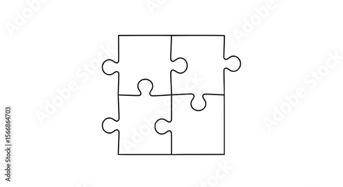 Four interconnected puzzle pieces forming a square silhouette in a simple outline
