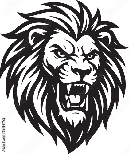 Angry roaring lion head vector in bold style. Perfect for logos, tattoos, sports mascots, apparel, and wild animal designs. EPS file, fully editable and easy to use.