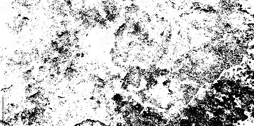 Fototapeta premium Distress urban overlay spotted concrete grain surface grainy noise rust wall grunge black splatter and white background. damaged chalk crack rough ink wall texture.