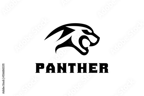 Roaring panther Logo vector on white Background - panther line-art logo design.