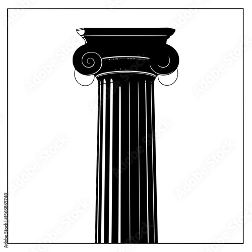 Ancient Greek Ionic Column with Volutes and Fluted Shaft