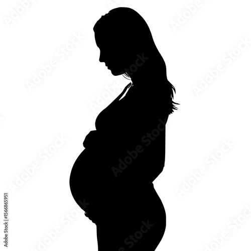 Silhouette of a Pregnant Woman Holding Her Belly in Profile