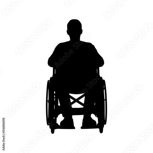 Silhouette of a person sitting in a wheelchair seen from the front