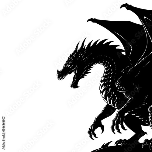 A Powerful Black Dragon Unleashing a Torrent of Fiery Breath