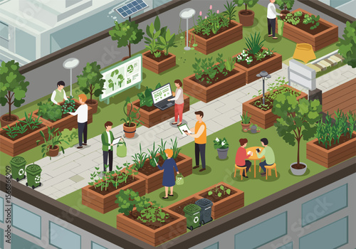 Urban Rooftop Garden Sustainable Gardening in Cityscapes, Eco-Friendly City Farming, Green Spaces, Community Gardening, Rooftop Farming