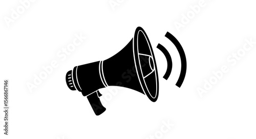 Megaphone Silhouette Amplifying Sound Waves for Announcement and Communication
