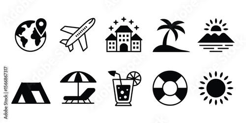 Summer travel icon set