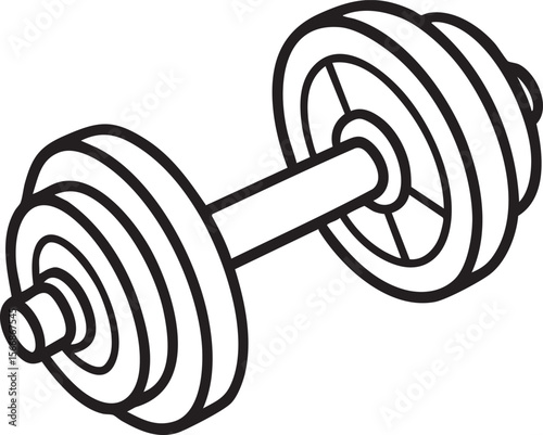 Simple Black and White Line Art Illustration of a Dumbbell for Fitness and Exercise black white