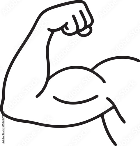 Line Art Illustration of a Flexed Bicep with a Clenched Fist on a White Background simple