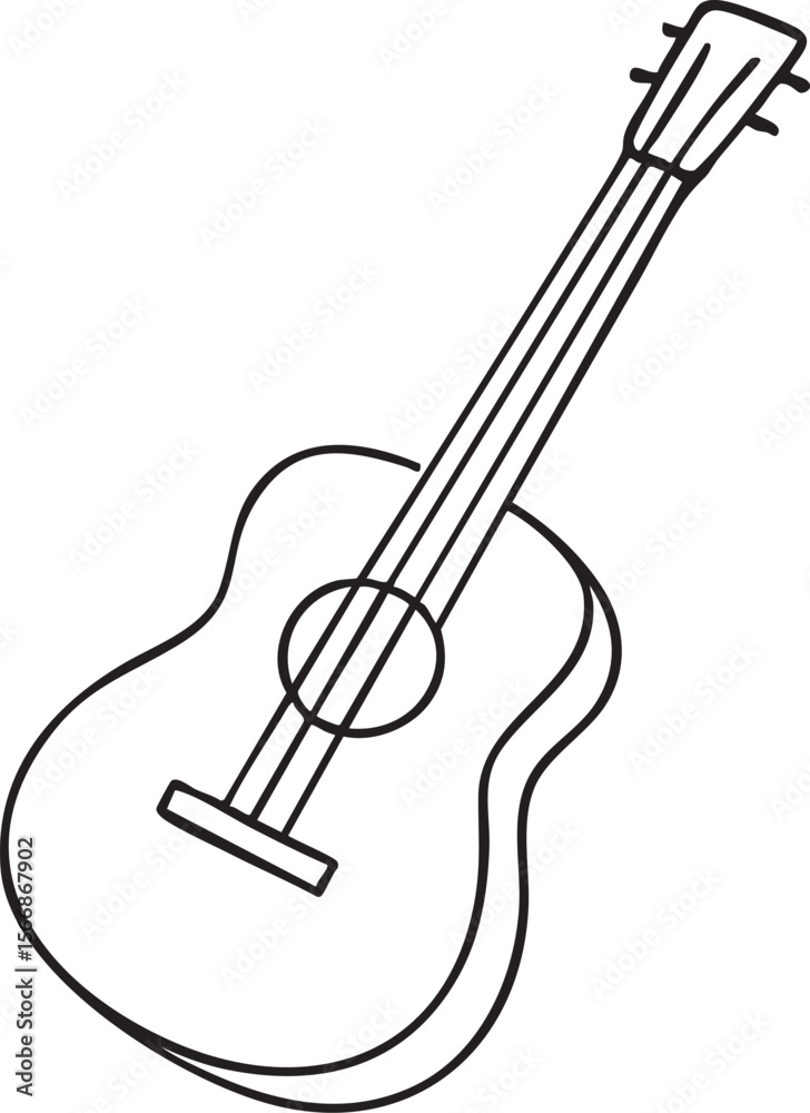 Obraz premium Simple Line Drawing of a Ukulele with Four Strings and Tuning Pegs on a White Background