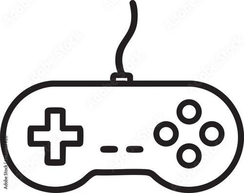 Retro Video Game Controller Icon with Wired Connection and Classic Button Layout Isolated on White simple